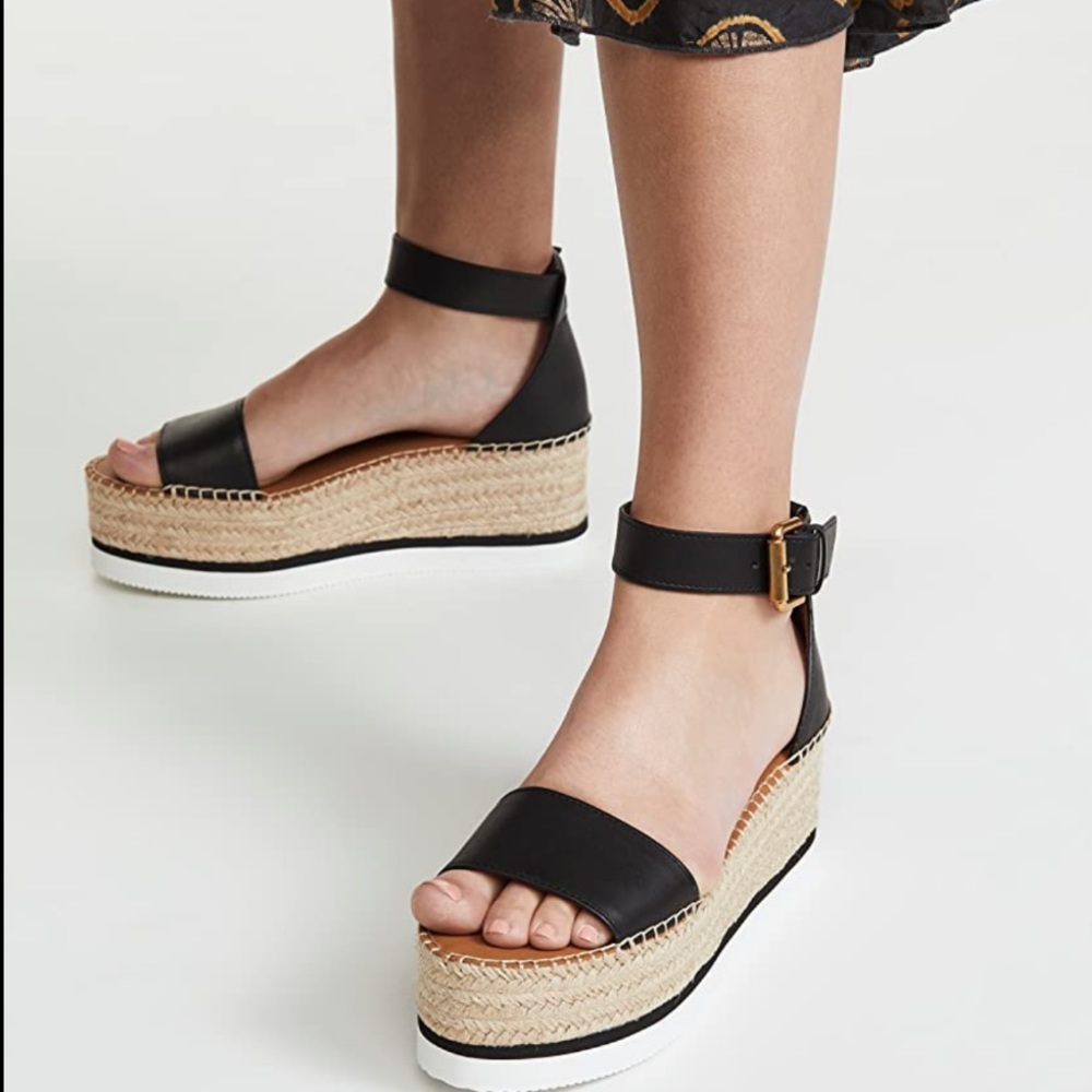 SEE BY CHLOE Glyn leather platform Espadrille Sandals $280 size 38